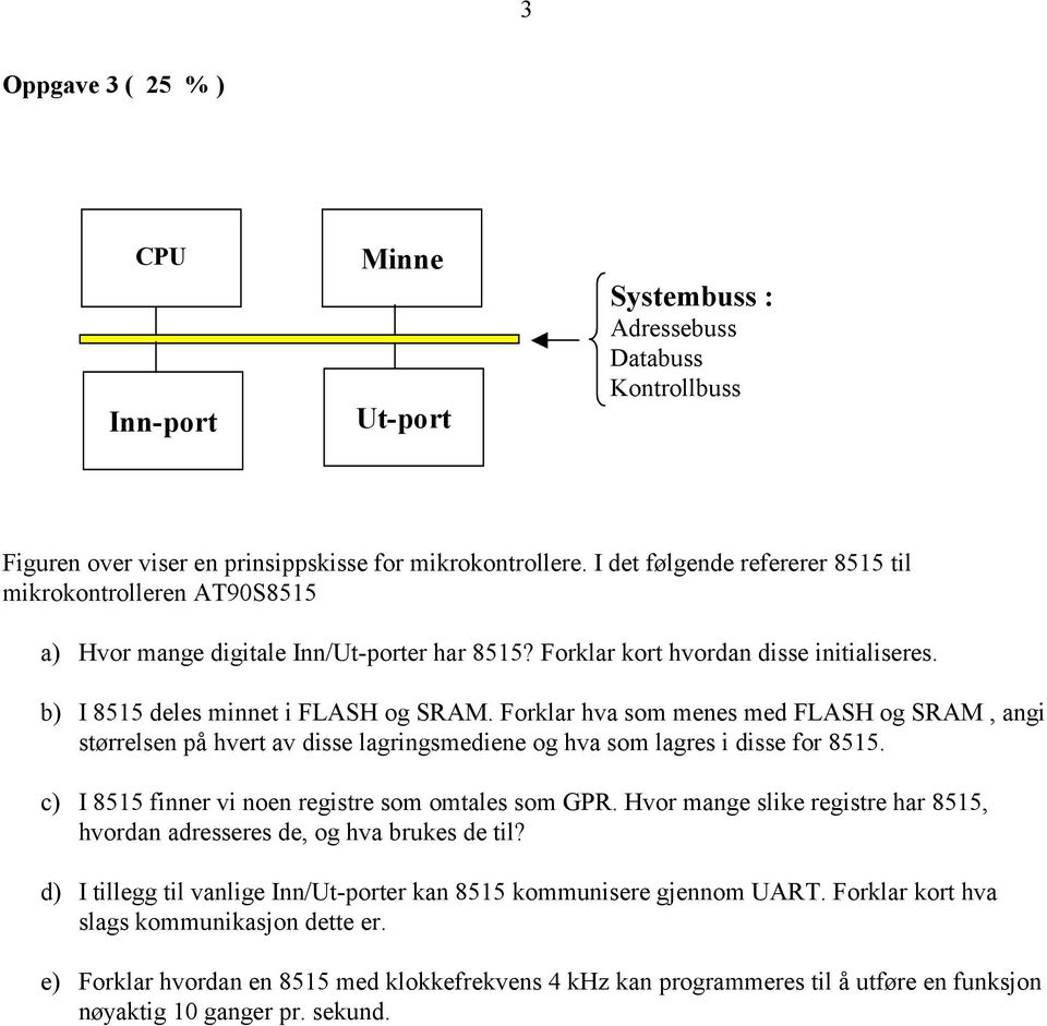 Forklar hva som menes med FLASH og SRAM, angi størrelsen på hvert av disse lagringsmediene og hva som lagres i disse for 8515. c) I 8515 finner vi noen registre som omtales som GPR.