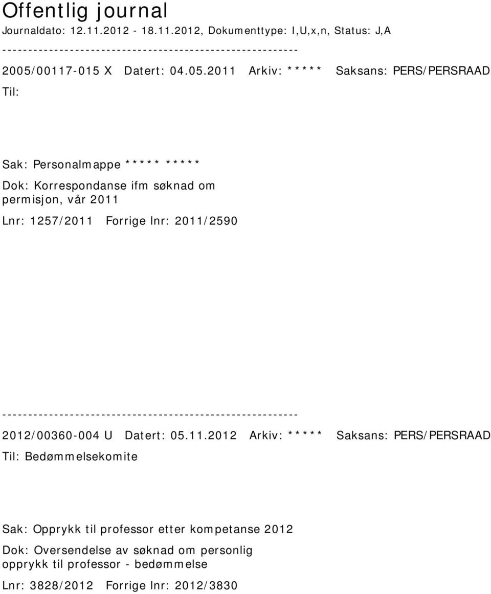 2011 Arkiv: ***** Saksans: PERS/PERSRAAD Sak: Personalmappe ***** ***** Dok: Korrespondanse ifm søknad om permisjon, vår 2011 Lnr: