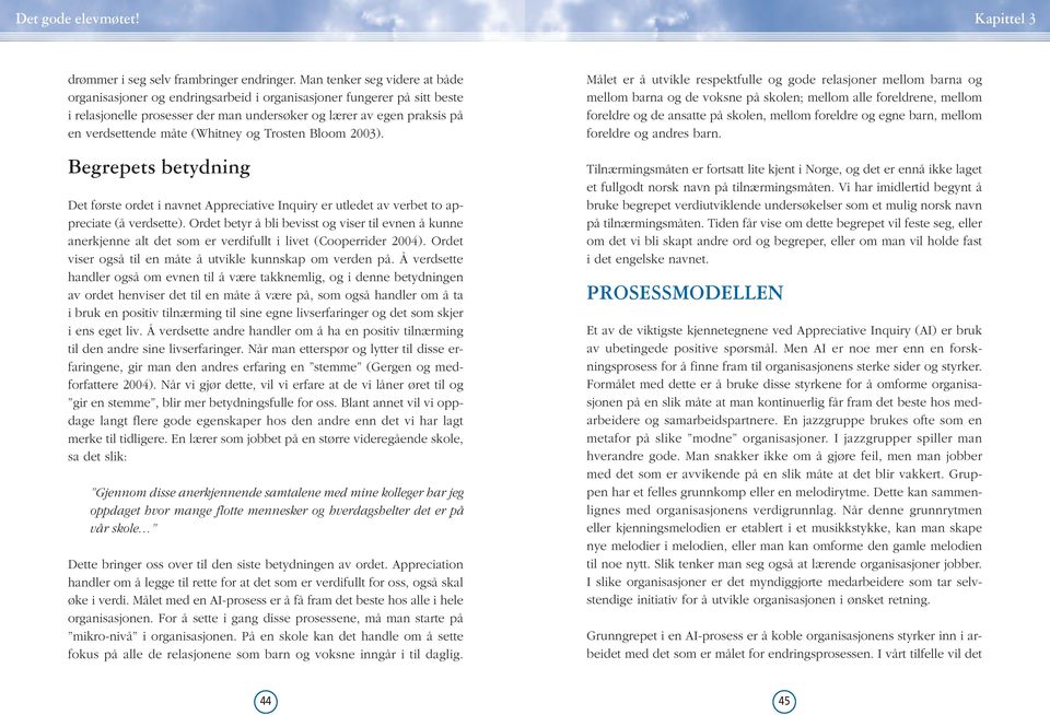 (Whitney og Trosten Bloom 2003). Begrepets betydning Det første ordet i navnet Appreciative Inquiry er utledet av verbet to appreciate (å verdsette).