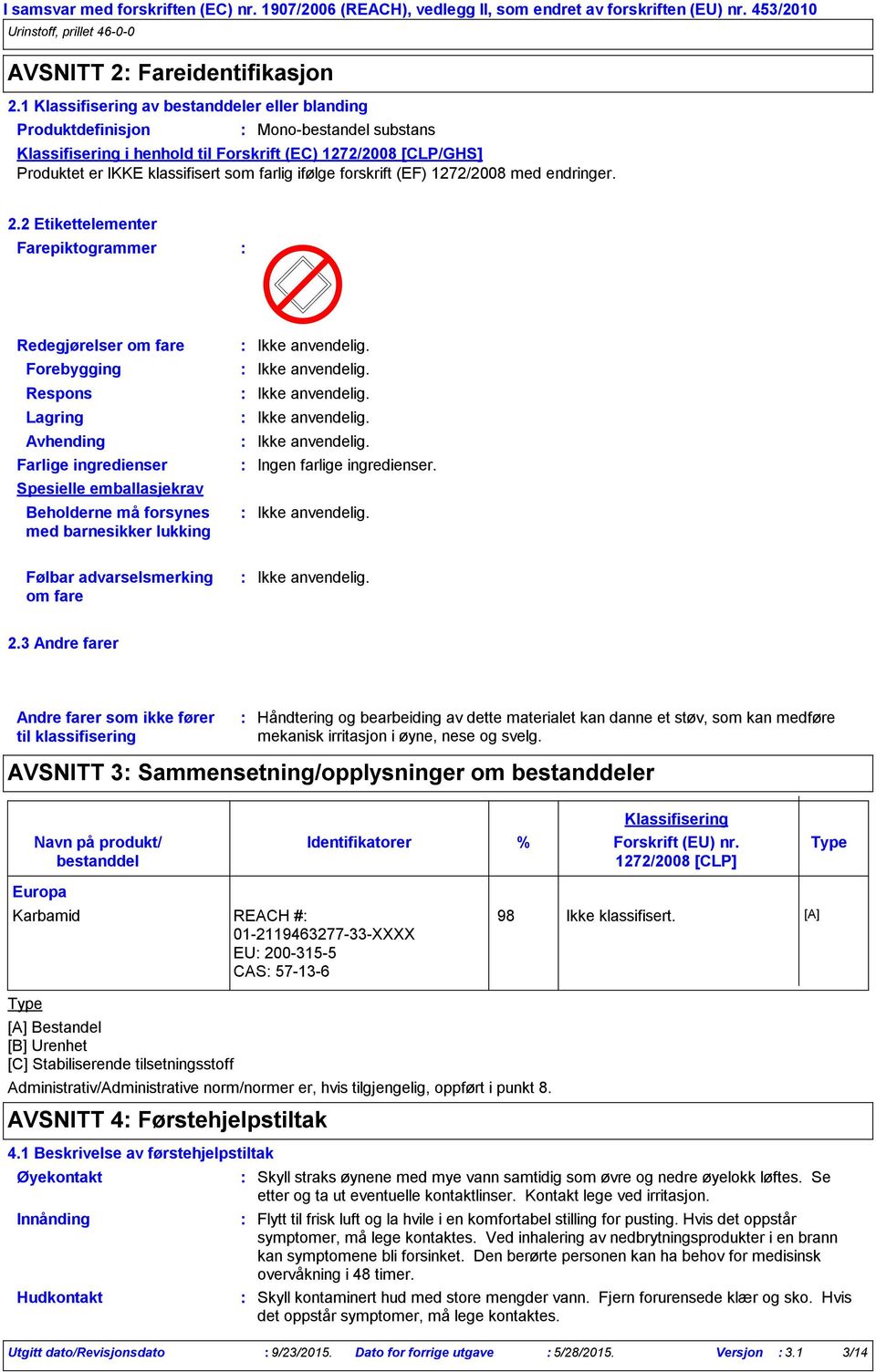 forskrift (EF) 1272/2008 med endringer. 2.