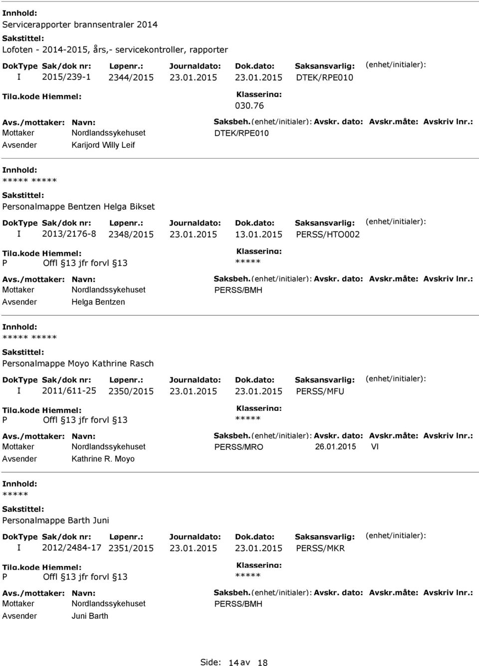 030.76  Karijord Willy Leif nnhold: ersonalmappe Bentzen Helga Bikset 2013