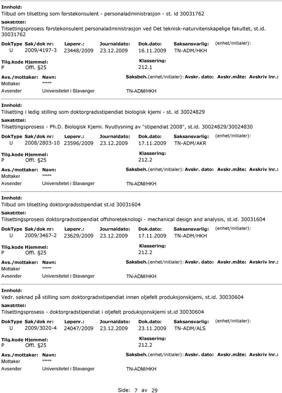 11.2009 TN-ADM/AKR 212.2 Tilbud om tilsetting doktorgradsstipendiat st.id 30031604 Tilsettingsprosess doktorgradsstipendiat offshoreteknologi - mechanical design and analysis, st.id. 30031604 2009/3467-2 23629/2009 17.