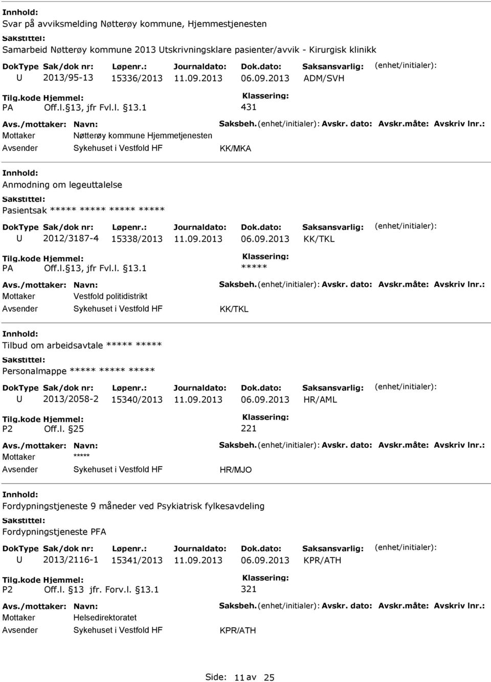 2012/3187-4 15338/2013 Mottaker Vestfold politidistrikt Tilbud om arbeidsavtale 2013/2058-2 15340/2013 Fordypningstjeneste 9 måneder