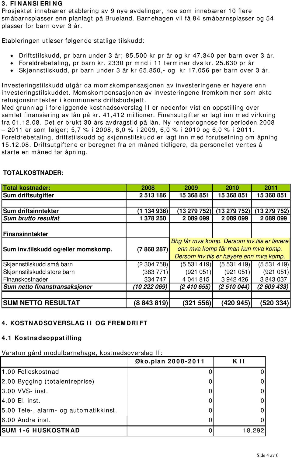 340 per barn over 3 år. Foreldrebetaling, pr barn kr. 2330 pr mnd i 11 terminer dvs kr. 25.630 pr år Skjønnstilskudd, pr barn under 3 år kr 65.850,- og kr 17.056 per barn over 3 år.