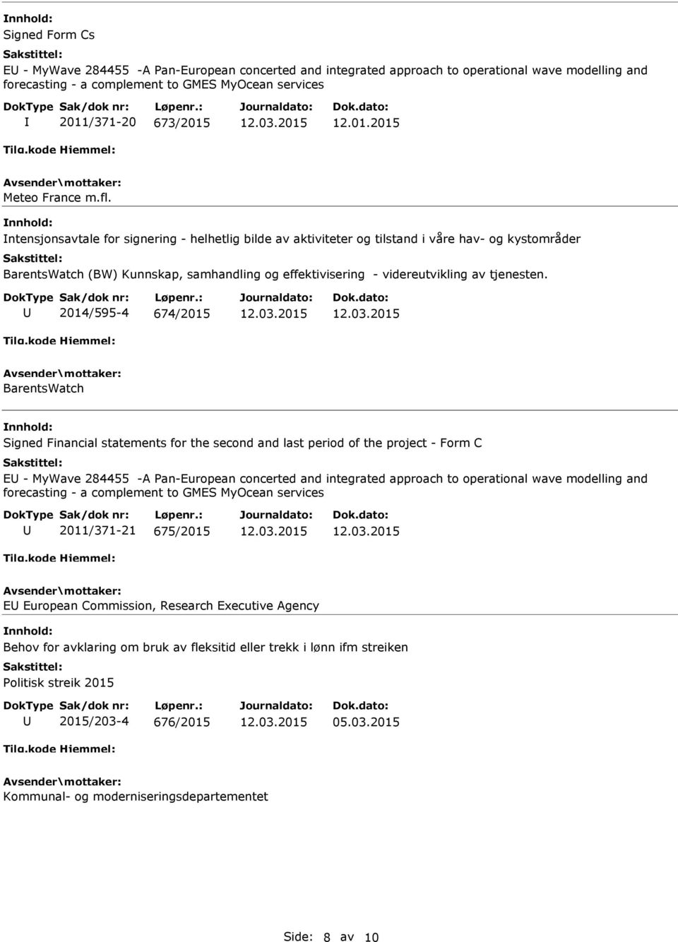 2014/595-4 674/2015 BarentsWatch Signed Financial statements for the second and last period of the project - Form C E - MyWave 284455 -A Pan-European concerted and integrated approach to operational