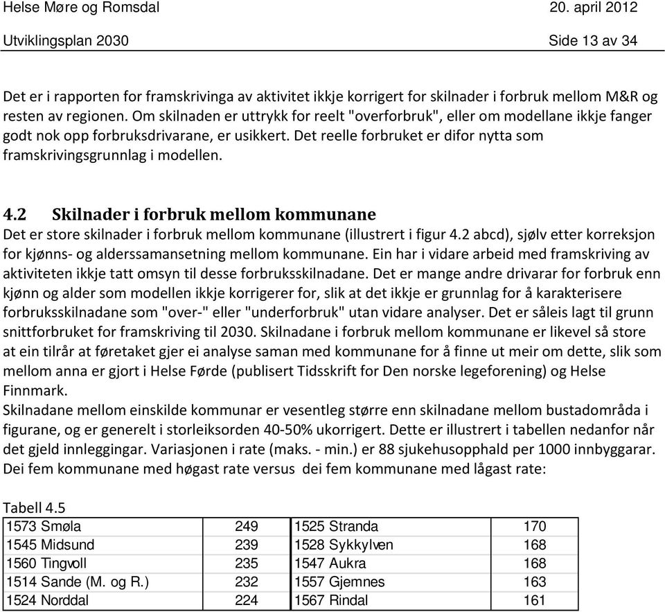 4.2 Skilnader i forbruk mellom kommunane Det er store skilnader i forbruk mellom kommunane (illustrert i figur 4.2 abcd), sjølv etter korreksjon for kjønns og alderssamansetning mellom kommunane.