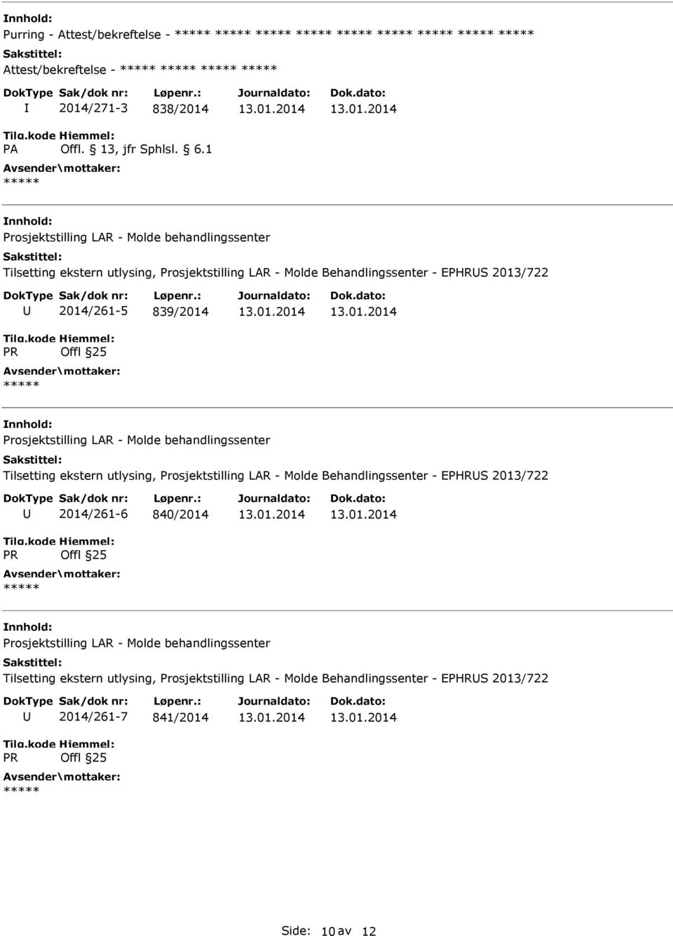 Tilsetting ekstern utlysing, rosjektstilling LAR - Molde Behandlingssenter - EHRS 2013/722 R 2014/261-6 840/2014 Offl 25 rosjektstilling LAR -