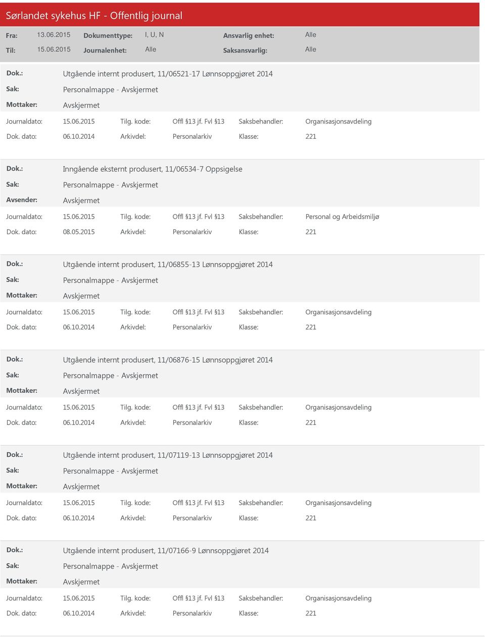 2015 Arkivdel: Personalarkiv tgående internt produsert, 11/06855-13 Lønnsoppgjøret 2014 Personalmappe - Dok. dato: 06.10.