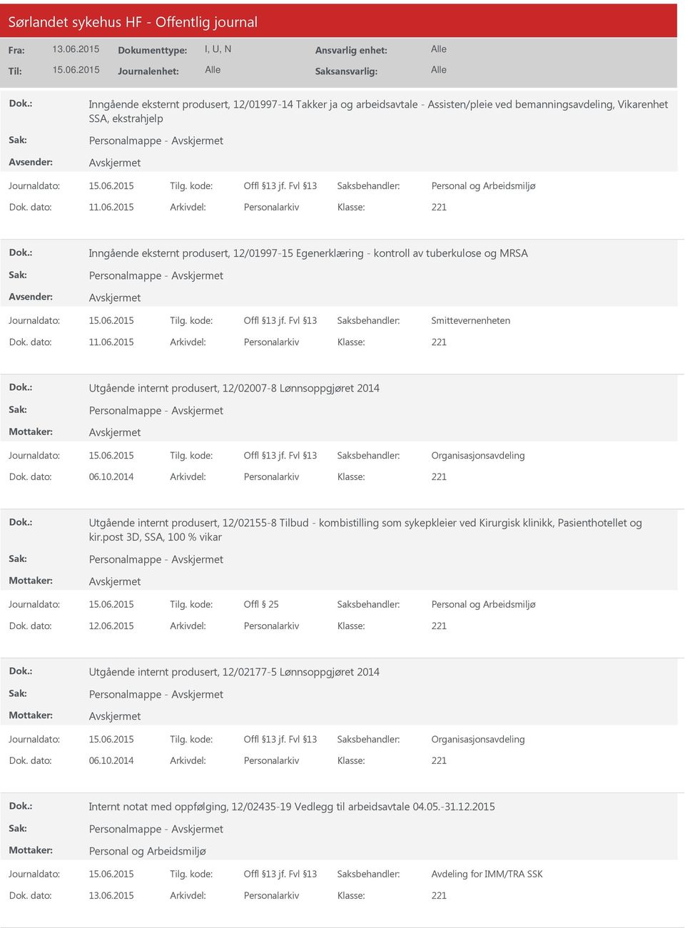 2015 Arkivdel: Personalarkiv tgående internt produsert, 12/02007-8 Lønnsoppgjøret 2014 Personalmappe - Dok. dato: 06.10.