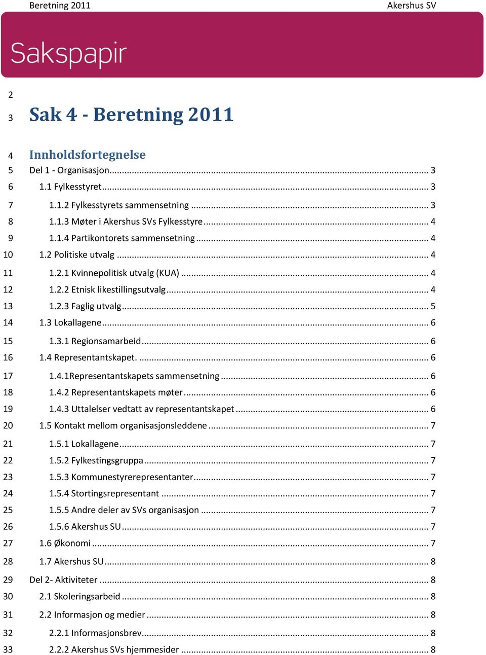 .. 5 1.3 Lokallagene... 6 1.3.1 Regionsamarbeid... 6 1.4 Representantskapet.... 6 1.4.1Representantskapets sammensetning... 6 1.4.2 Representantskapets møter... 6 1.4.3 Uttalelser vedtatt av representantskapet.