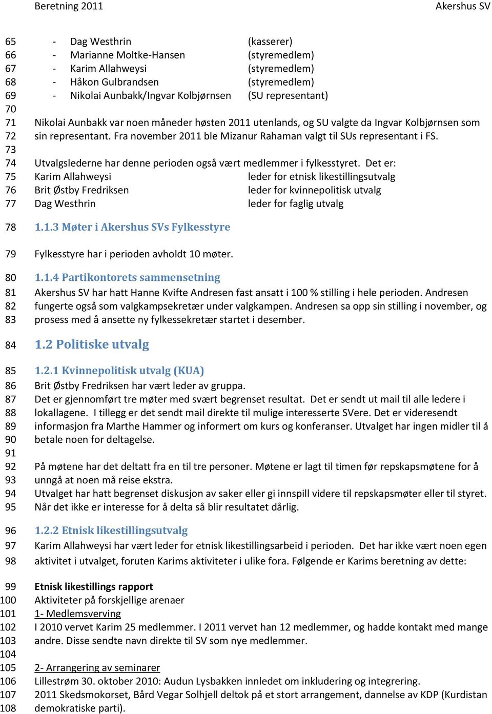 valgte da Ingvar Kolbjørnsen som sin representant. Fra november 2011 ble Mizanur Rahaman valgt til SUs representant i FS. Utvalgslederne har denne perioden også vært medlemmer i fylkesstyret.