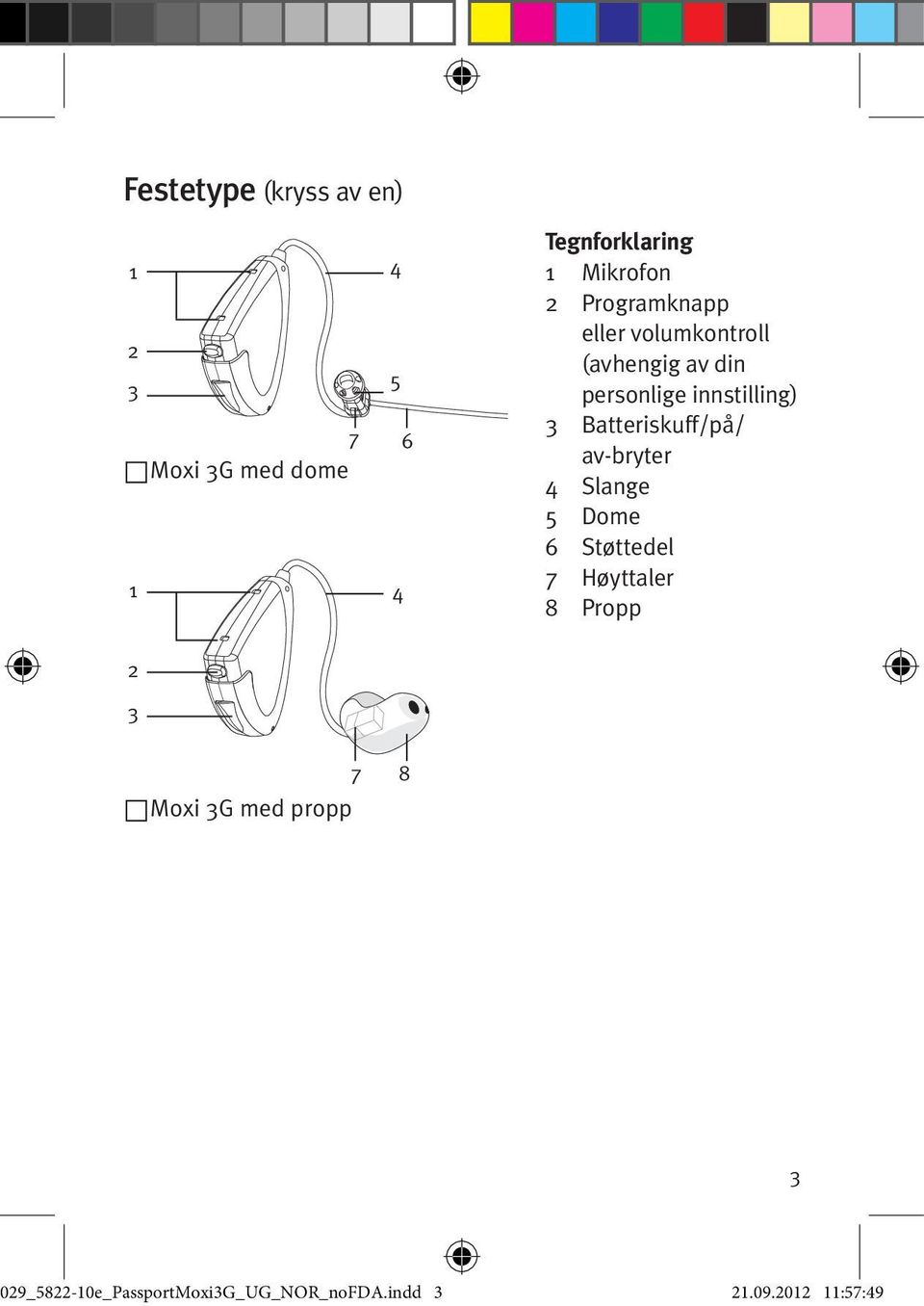 innstilling) 3 Batteriskuff/på/ av bryter 4 Slange 5 Dome 6 Støttedel 7 Høyttaler 8