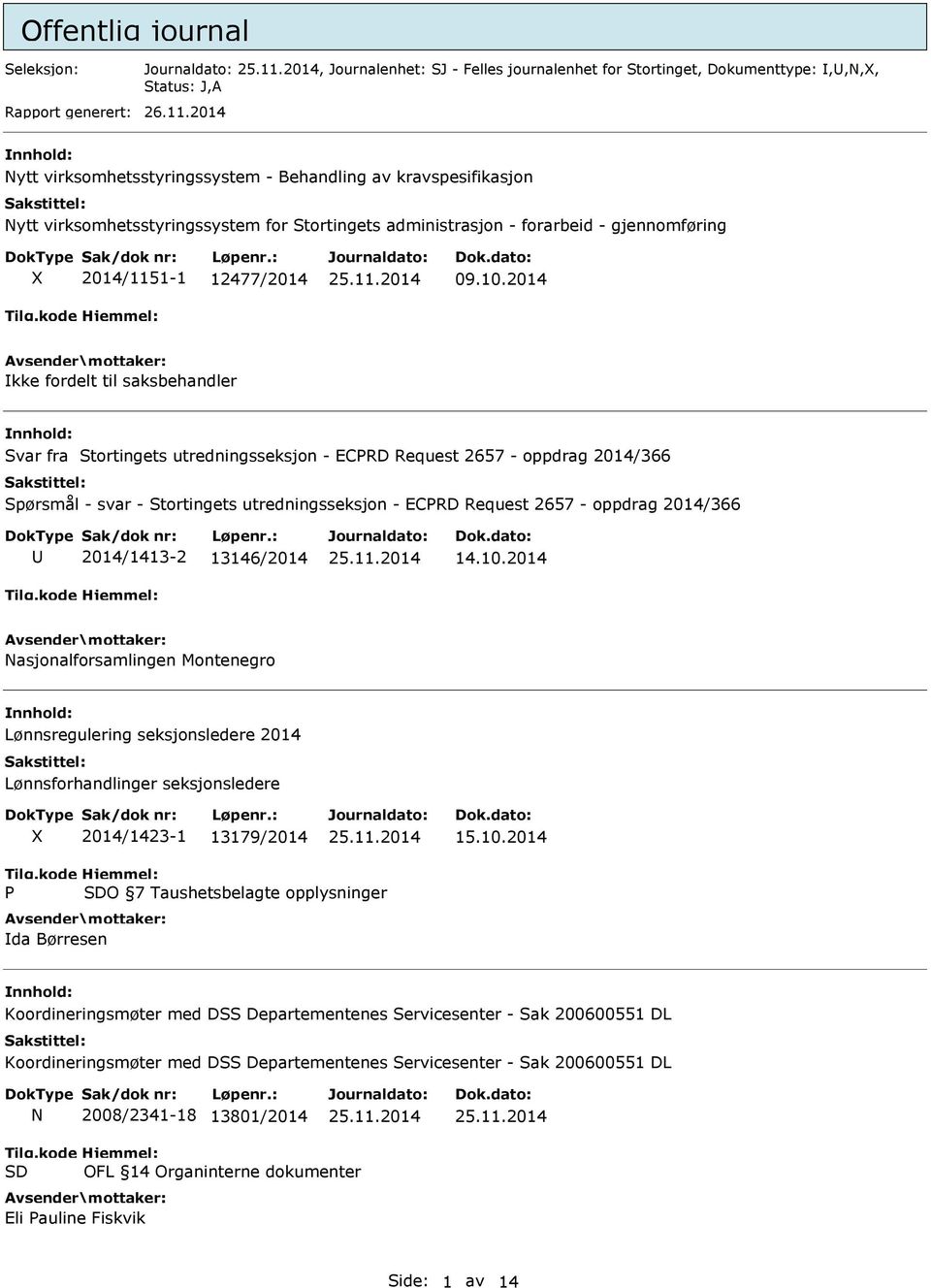 2014 kke fordelt til saksbehandler Svar fra Stortingets utredningsseksjon - ECPRD Request 2657 - oppdrag 2014/366 Spørsmål - svar - Stortingets utredningsseksjon - ECPRD Request 2657 - oppdrag