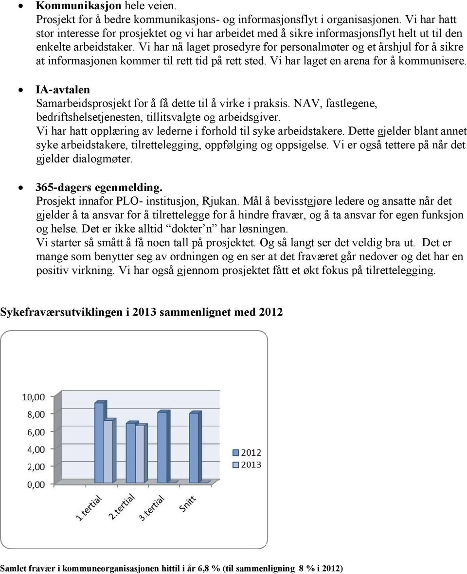 Vi har nå laget prosedyre for personalmøter og et årshjul for å sikre at informasjonen kommer til rett tid på rett sted. Vi har laget en arena for å kommunisere.