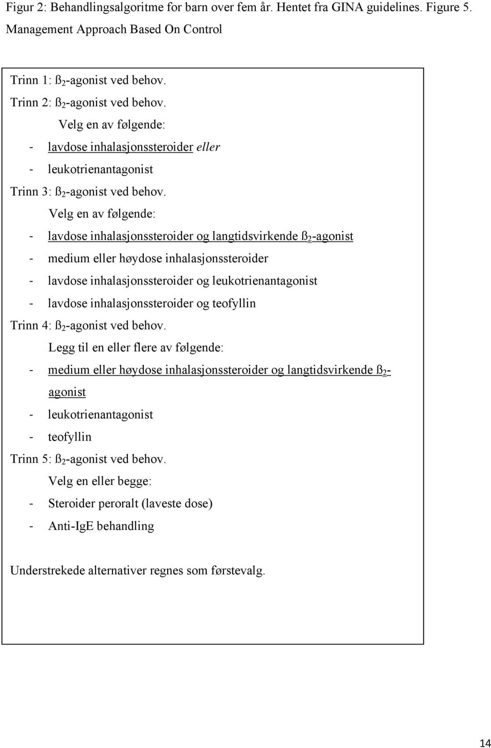 Velg en av følgende: lavdose inhalasjonssteroider og langtidsvirkende ß 2 -agonist medium eller høydose inhalasjonssteroider lavdose inhalasjonssteroider og leukotrienantagonist lavdose