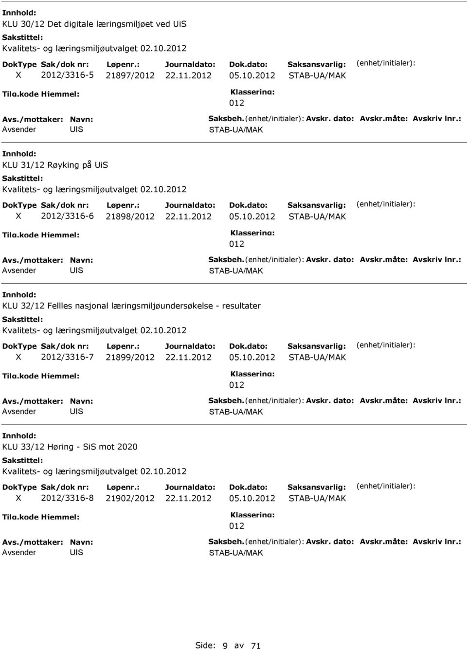 10.2 TAB-A/MAK TAB-A/MAK KL 32/12 Fellles nasjonal læringsmiljøundersøkelse - resultater Kvalitets- og læringsmiljøutvalget 02.10.2 2/3316-7 21899/2 05.