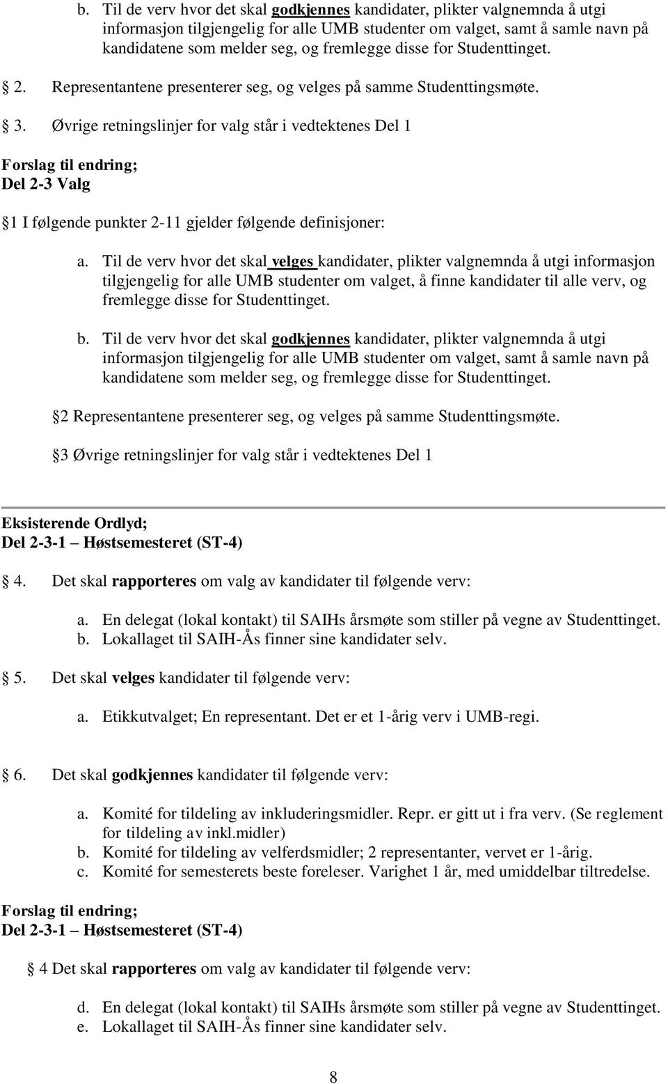 Øvrige retningslinjer for valg står i vedtektenes Del 1 Forslag til endring; Del 2-3 Valg 1 I følgende punkter 2-11 gjelder følgende definisjoner: a.