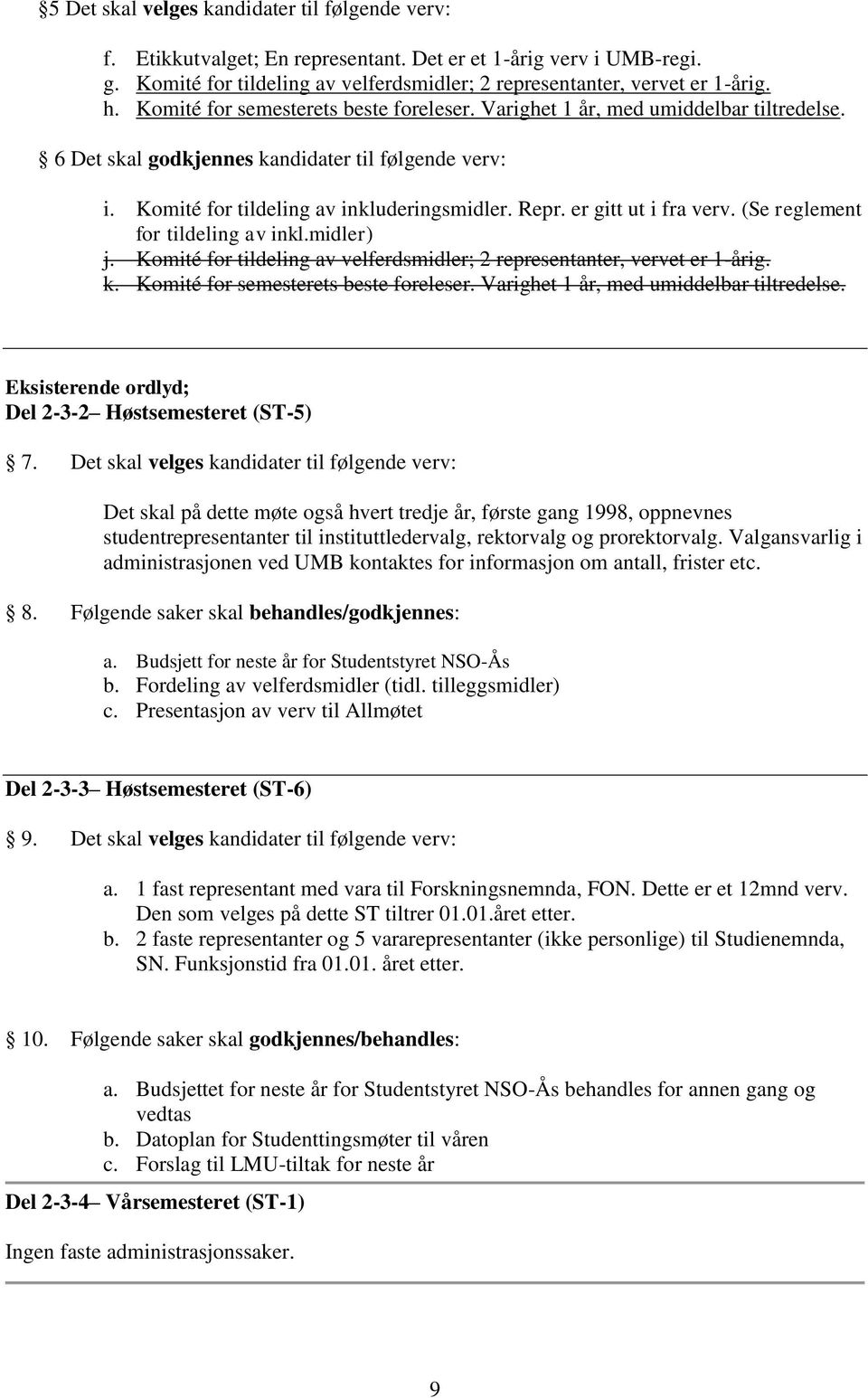 er gitt ut i fra verv. (Se reglement for tildeling av inkl.midler) j. Komité for tildeling av velferdsmidler; 2 representanter, vervet er 1-årig. k. Komité for semesterets beste foreleser.