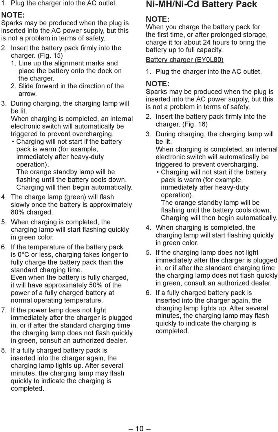 During charging, the charging lamp will be lit. When charging is completed, an internal electronic switch will automatically be triggered to prevent overcharging.