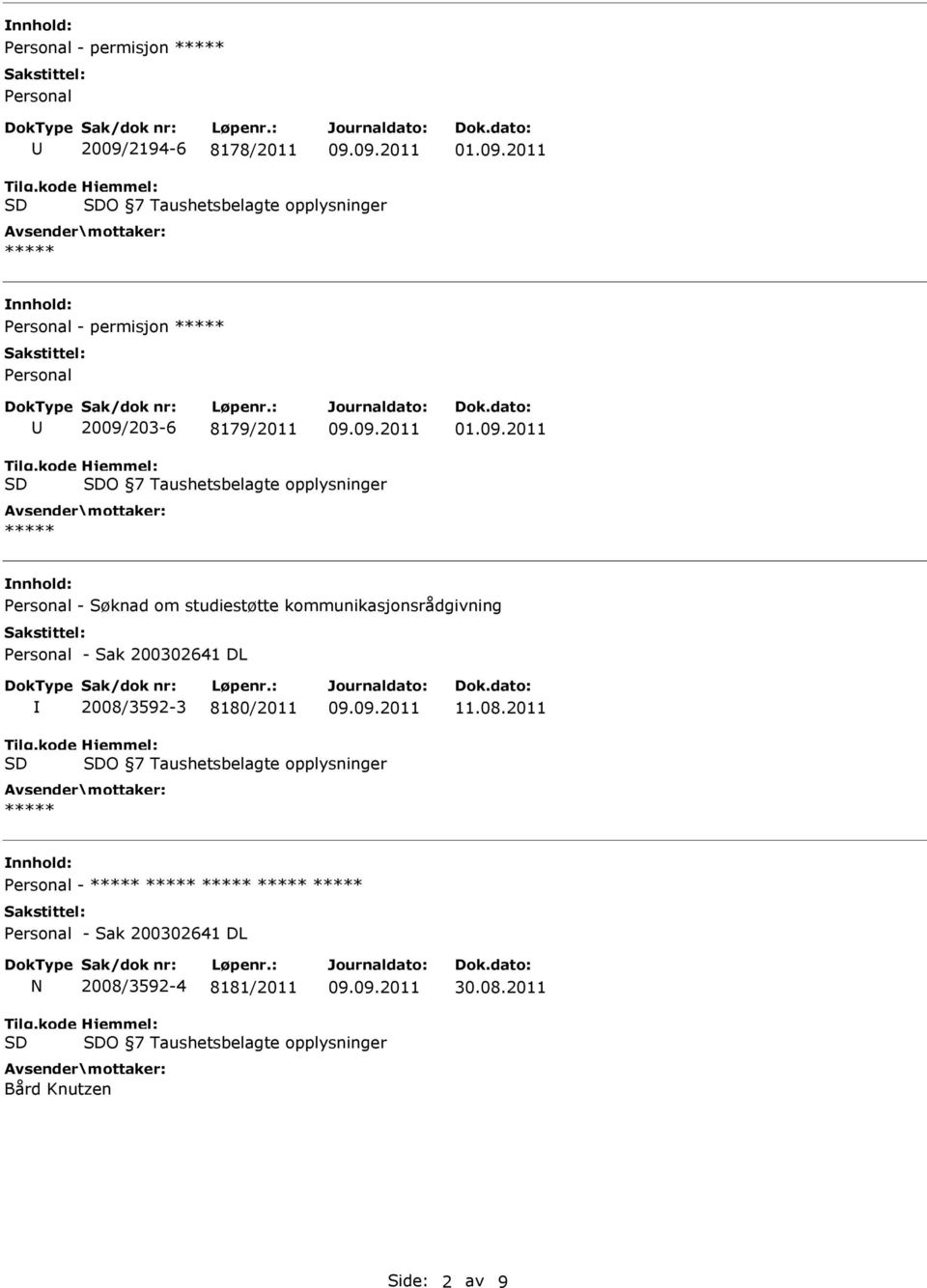 2011 O 7 Taushetsbelagte opplysninger 203-6 8179/2011 01.09.