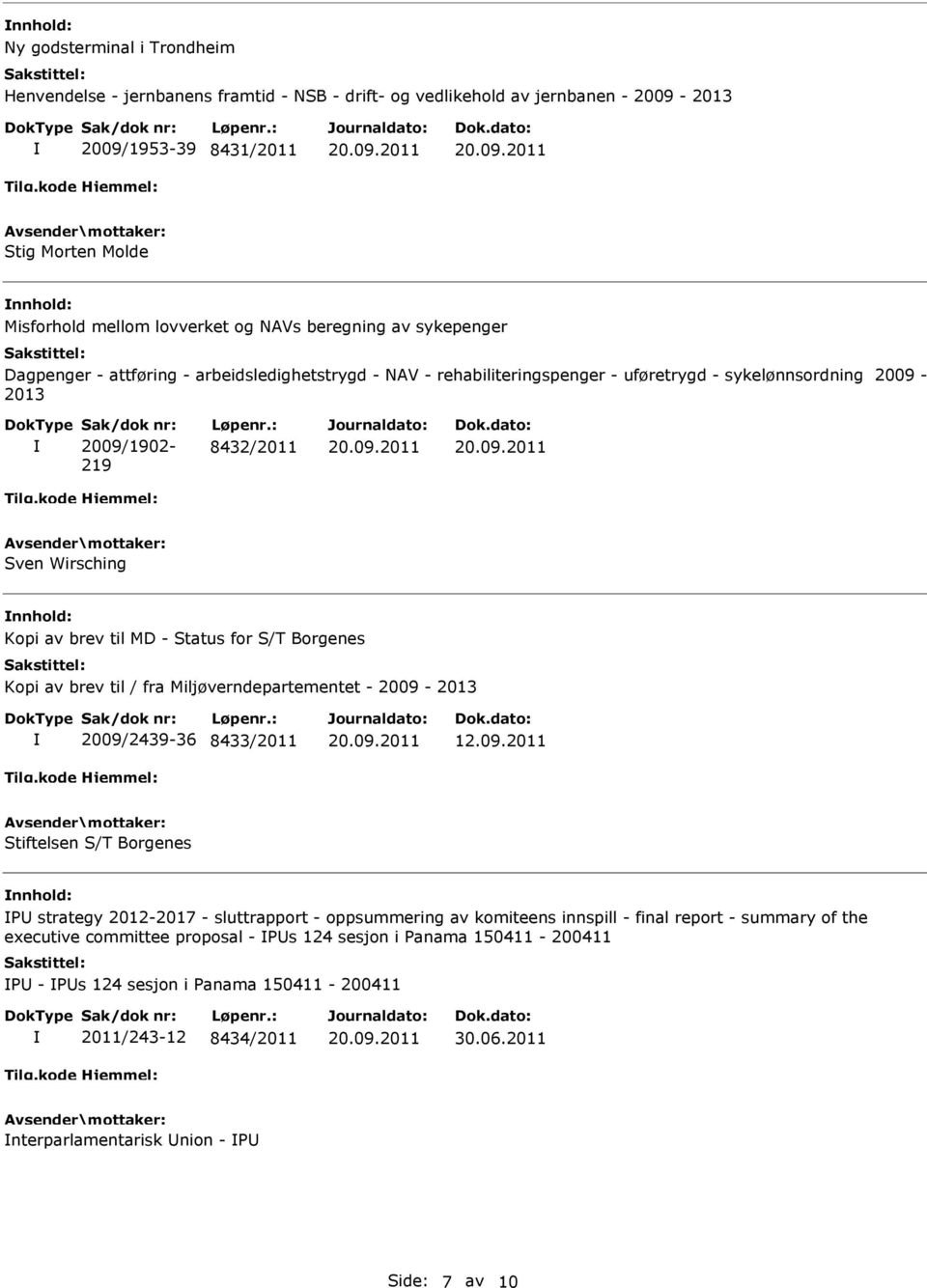 : 8432/2011 Sven Wirsching Kopi av brev til MD - Status for S/T Borgenes Kopi av brev til / fra Miljøverndepartementet - 2009-