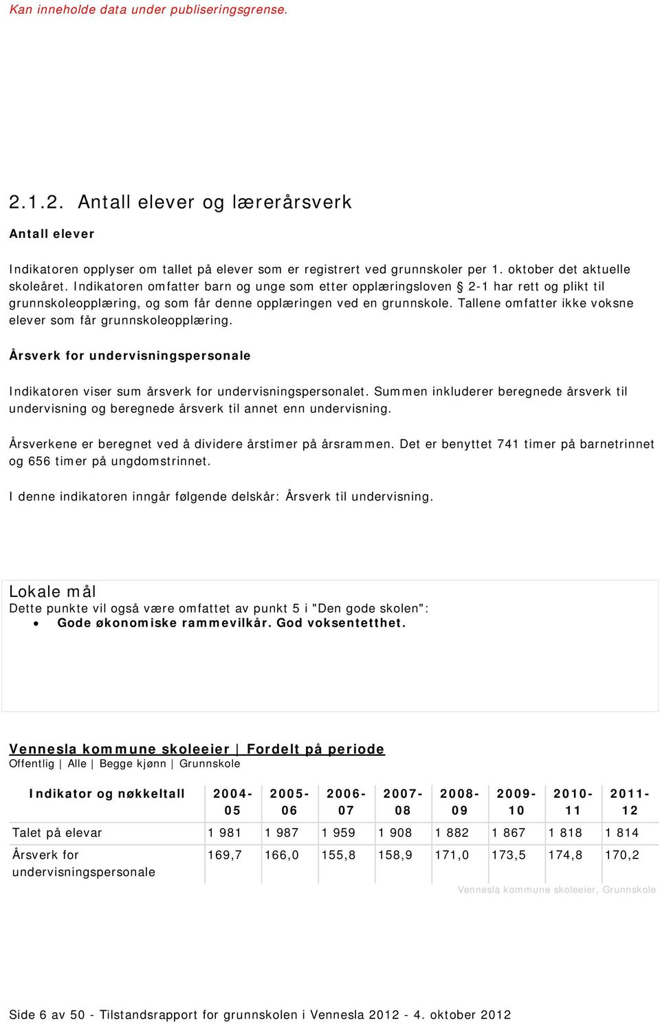 Tallene omfatter ikke voksne elever som får grunnskoleopplæring. Årsverk for undervisningspersonale Indikatoren viser sum årsverk for undervisningspersonalet.