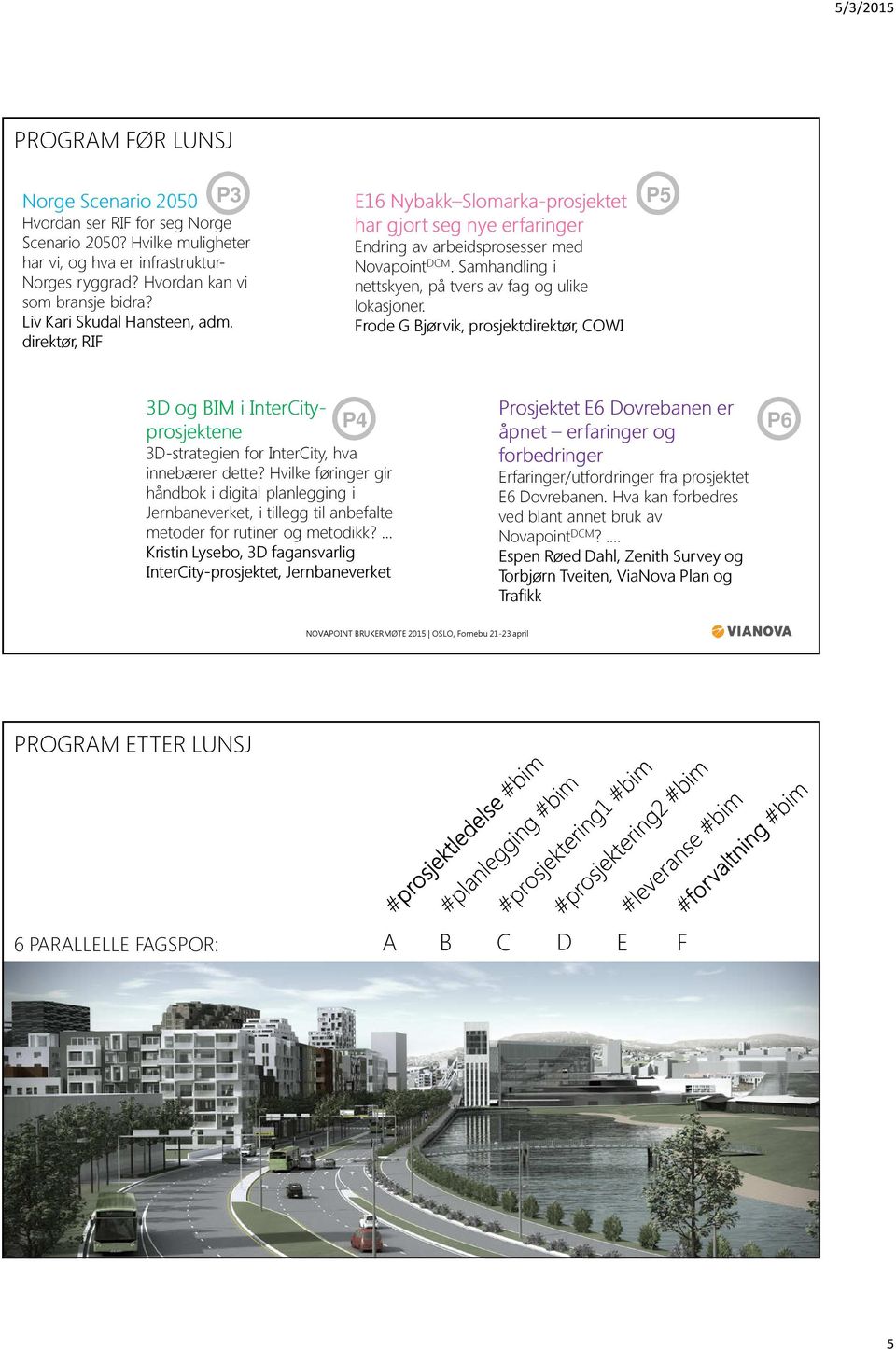 Samhandling i nettskyen, på tvers av fag og ulike lokasjoner. Frode G Bjørvik, prosjektdirektør, COWI P5 3D og BIM i InterCityprosjektene 3D-strategien for InterCity, hva P4 innebærer dette?