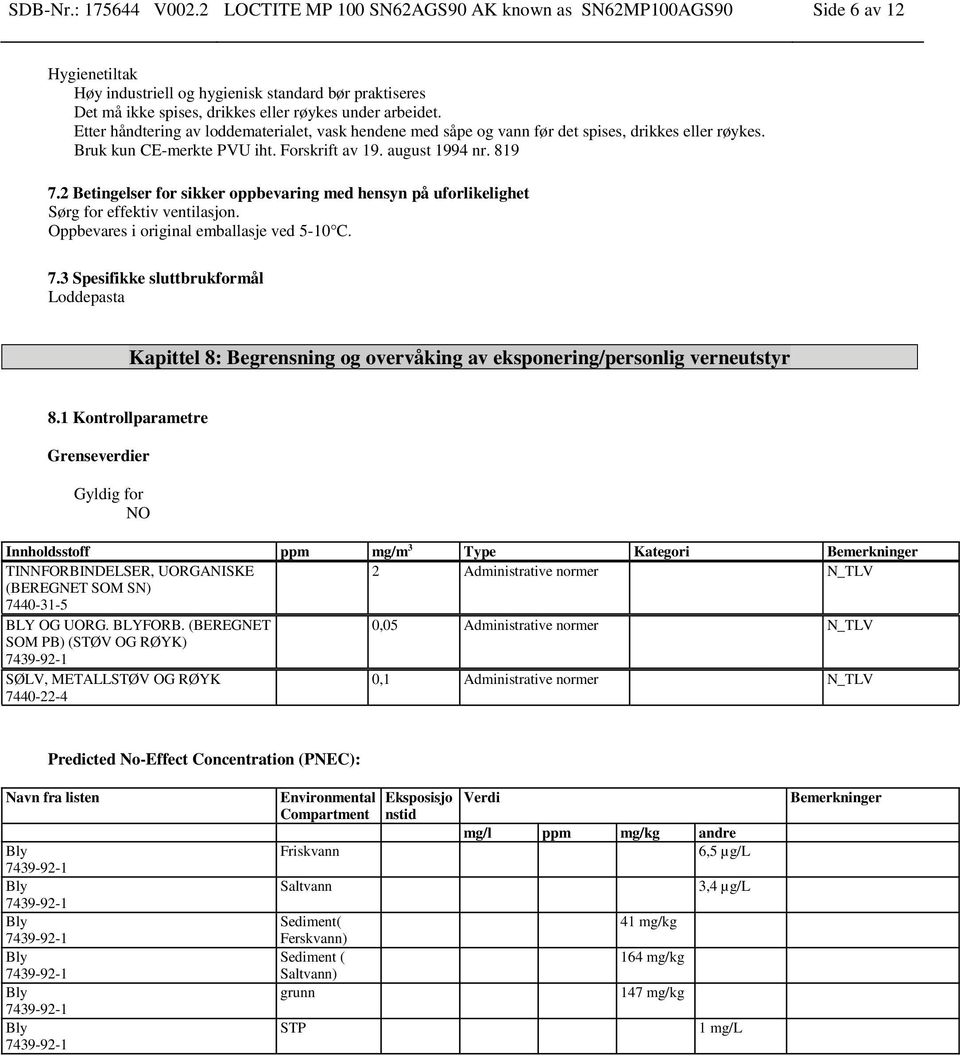 Etter håndtering av loddematerialet, vask hendene med såpe og vann før det spises, drikkes eller røykes. Bruk kun CE-merkte PVU iht. Forskrift av 19. august 1994 nr. 819 7.