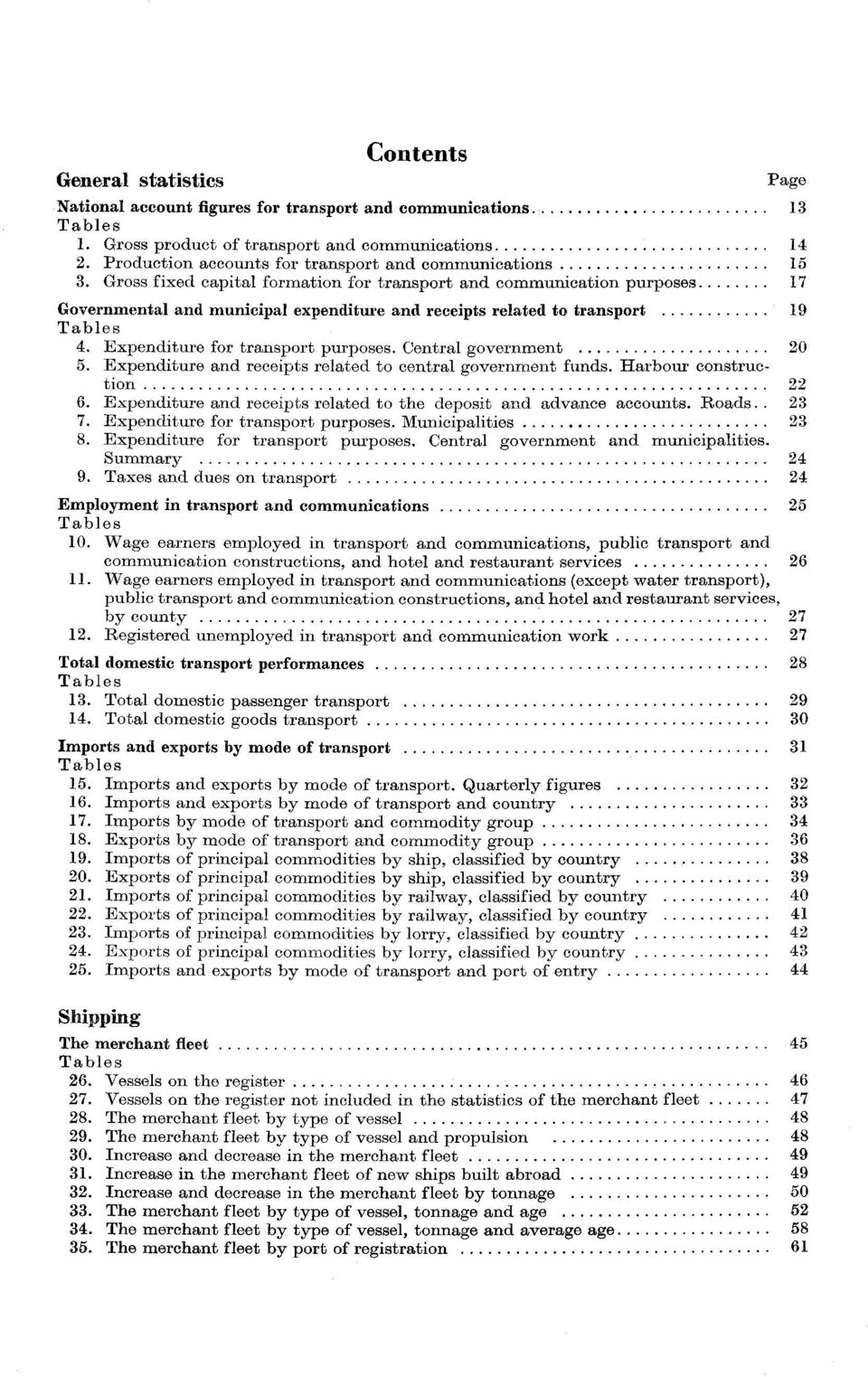 Gross fixed capital formation for transport and communication purposes 17 Governmental and municipal expenditure and receipts related to transport 19 Tables 4. Expenditure for transport purposes.