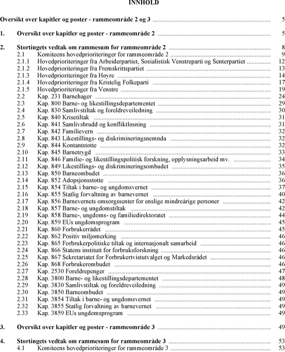 .. 14 2.1.4 Hovedprioriteringer fra Kristelig Folkeparti... 17 2.1.5 Hovedprioriteringer fra Venstre... 19 2.2 Kap. 231 Barnehager... 24 2.3 Kap. 800 Barne- og likestillingsdepartementet... 29 2.