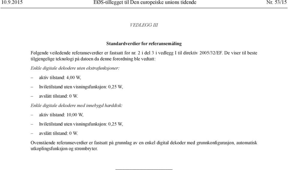 hviletilstand uten visningsfunksjon: 0,25 W, avslått tilstand: 0 W.