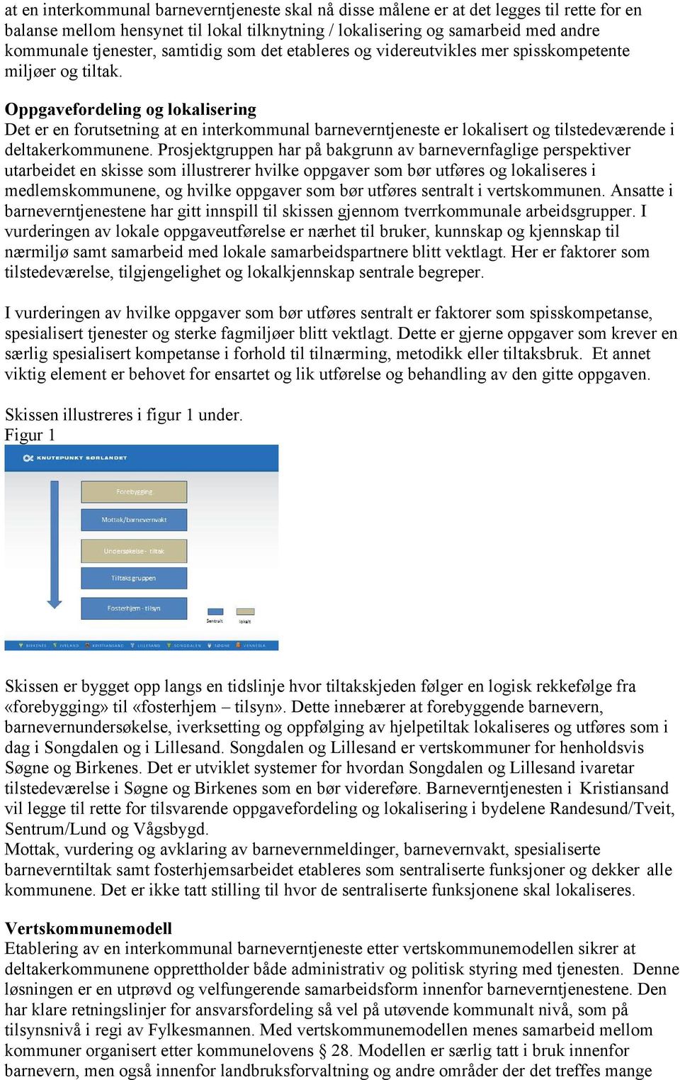 Oppgavefordeling og lokalisering Det er en forutsetning at en interkommunal barneverntjeneste er lokalisert og tilstedeværende i deltakerkommunene.