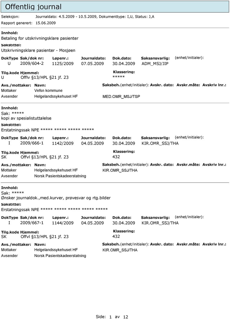 23 ***** Mottaker Vefsn kommune Avsender Helgelandssykehuset HF MED.