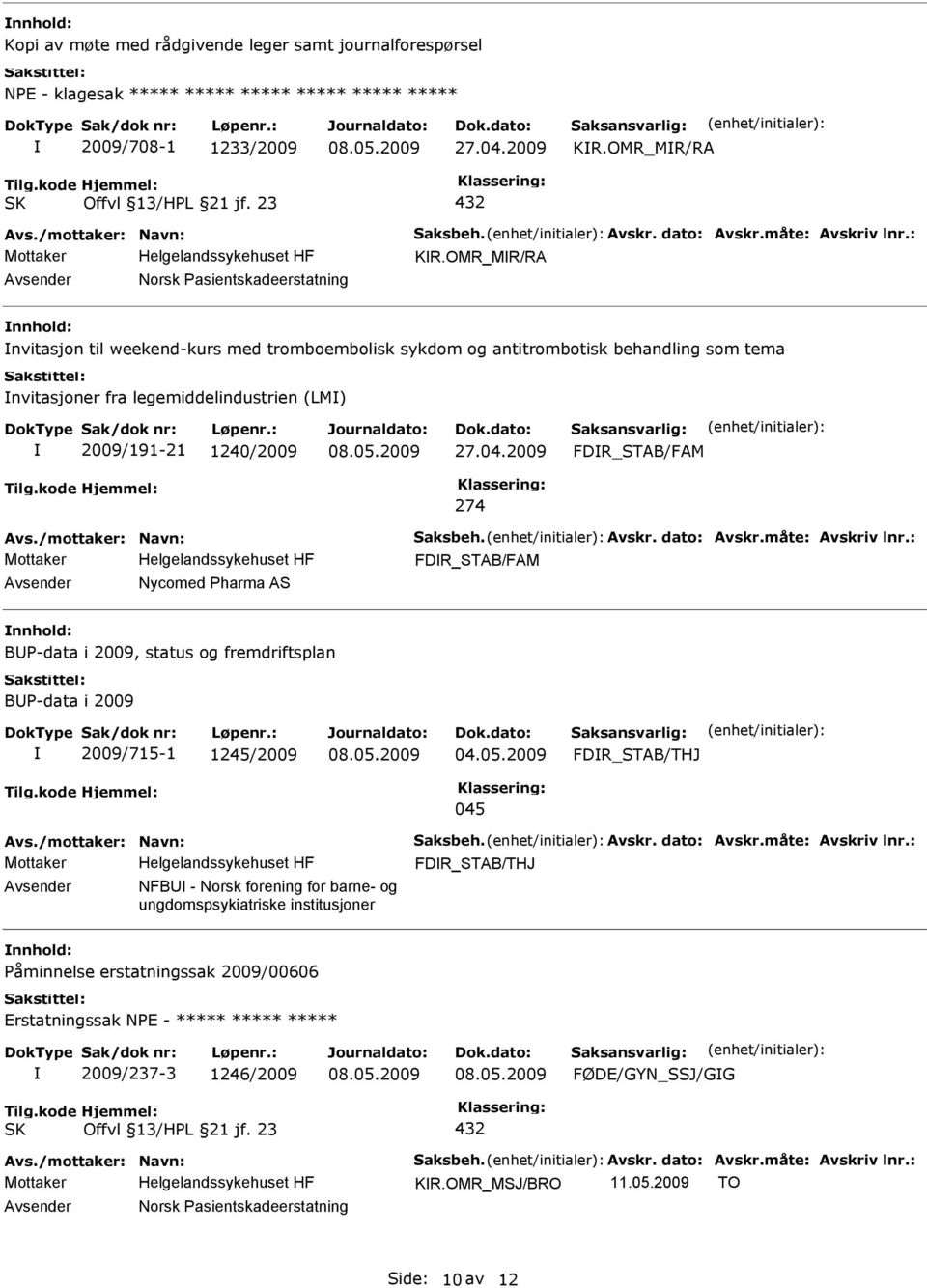 274 FDR_STAB/FAM Avsender Nycomed Pharma AS nnhold: BP-data i 2009, status og fremdriftsplan BP-data i 2009 2009/715-1 1245/2009 FDR_STAB/THJ 045 FDR_STAB/THJ Avsender NFB - Norsk