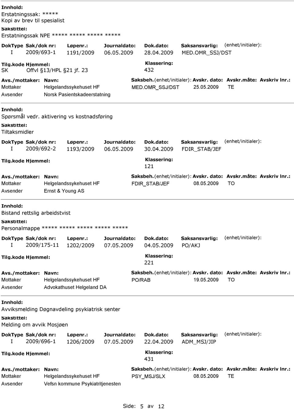 aktivering vs kostnadsføring Tiltaksmidler 2009/692-2 1193/2009 FDR_STAB/JEF 121 FDR_STAB/JEF TO Avsender Ernst & Young AS nnhold: Bistand rettslig arbeidstvist