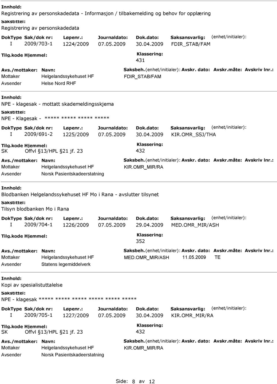 OMR_MR/RA nnhold: Blodbanken Helgelandssykehuset HF Mo i Rana - avslutter tilsynet Tilsyn blodbanken Mo i Rana 2009/704-1 1226/2009 29.04.2009 MED.OMR_MR/ASH 352 MED.