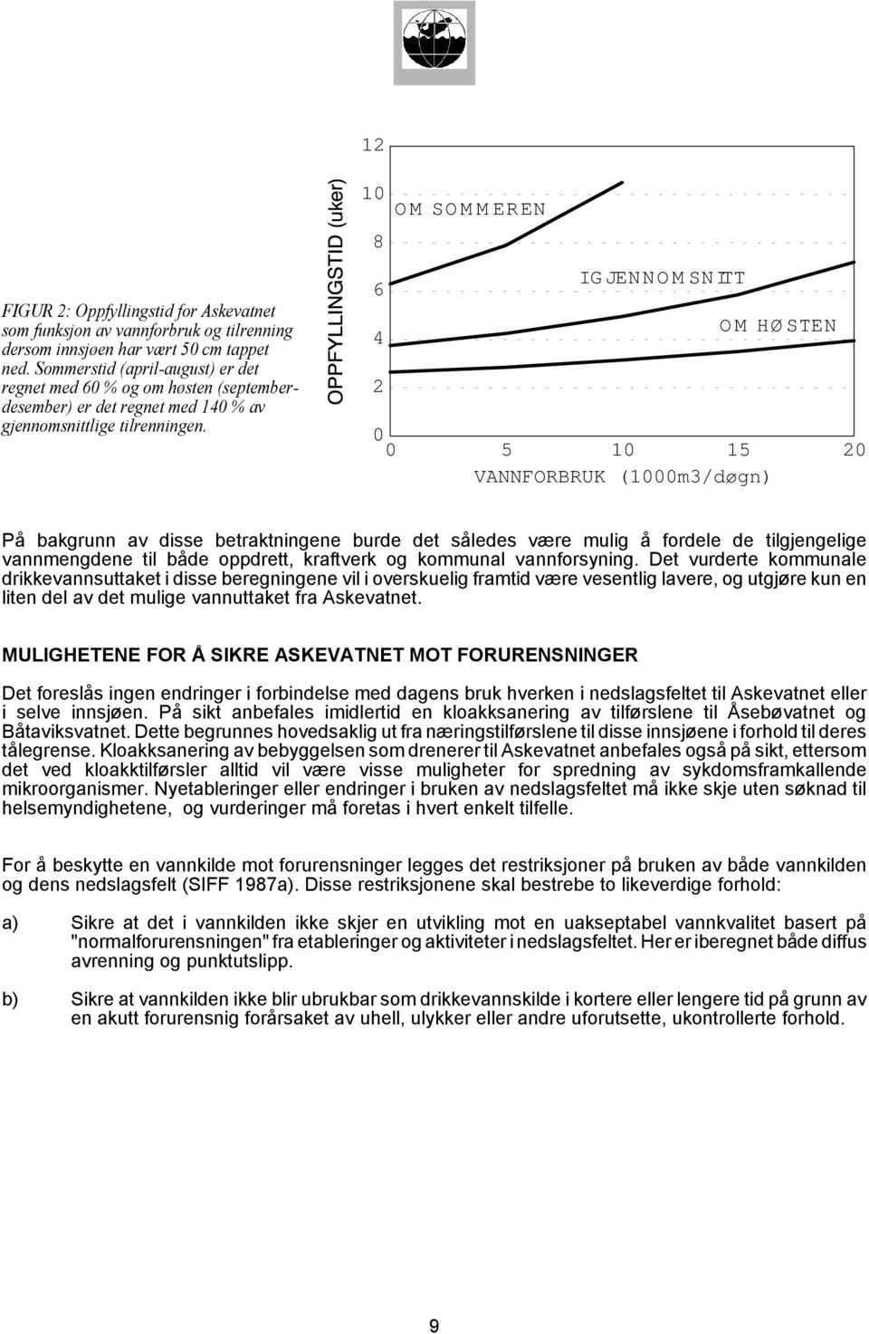 10 8 6 4 2 OM SOM M EREN IGJENNOMSNITT OM HØSTEN 0 0 5 10 15 20 VANNFORBRUK (1000m3/døgn) På bakgrunn av disse betraktningene burde det således være mulig å fordele de tilgjengelige vannmengdene til