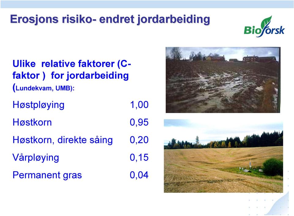 (Lundekvam, UMB): Høstpløying 1,00 Høstkorn 0,95