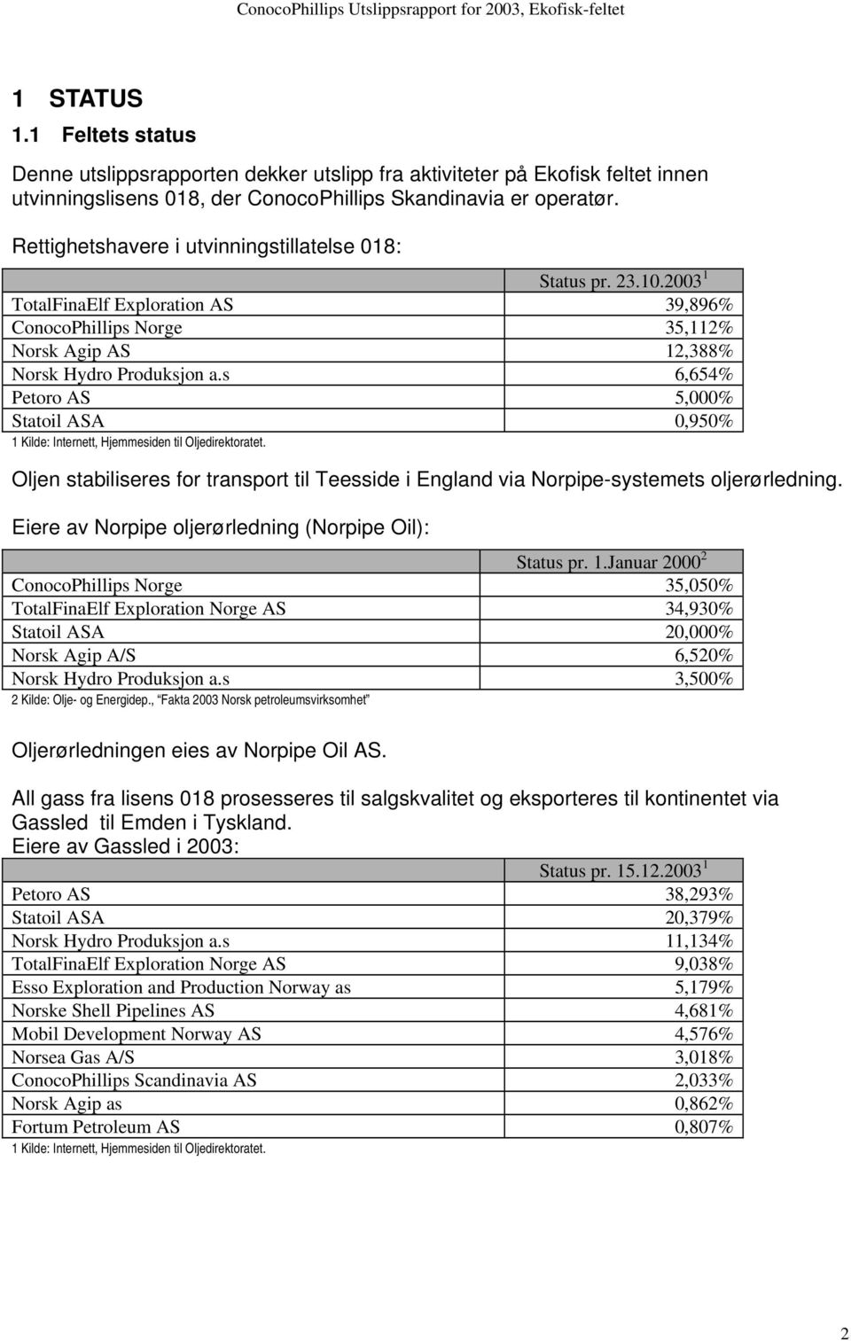 s 6,654% Petoro AS 5,000% Statoil ASA 0,950% 1 Kilde: Internett, Hjemmesiden til Oljedirektoratet. Oljen stabiliseres for transport til Teesside i England via Norpipe-systemets oljerørledning.