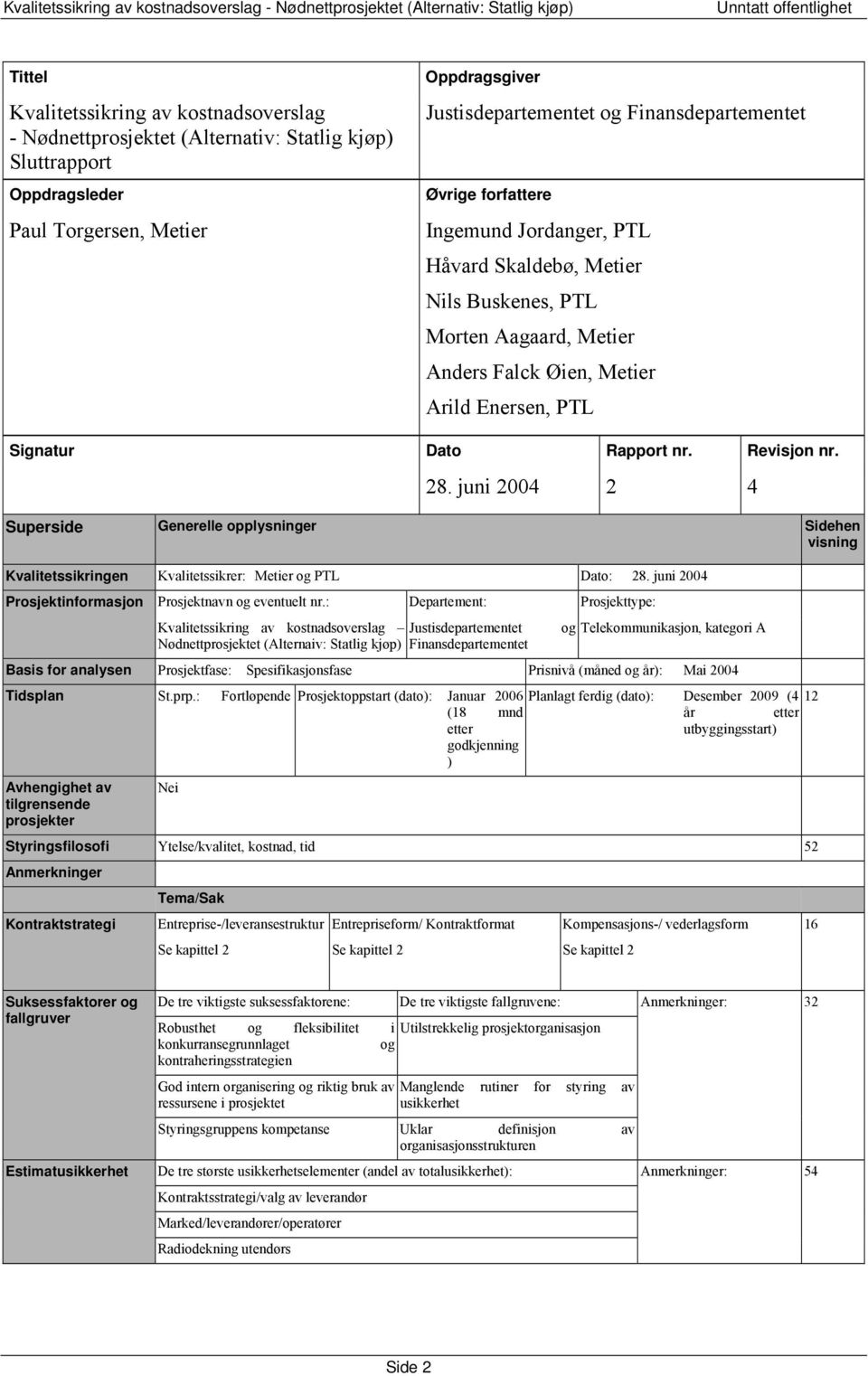 Metier Anders Falck Øien, Metier Arild Enersen, PTL Signatur Dato Rapport nr. Revisjon nr. 28.