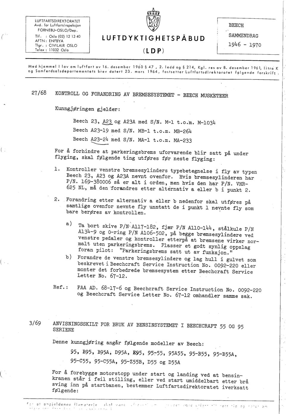desember i 961, Iltr.o K og Samferdselsdepartementets brev datert 23. mars 1964, fastsetter Luftfartsdirektoratet fqilgende forskrift.