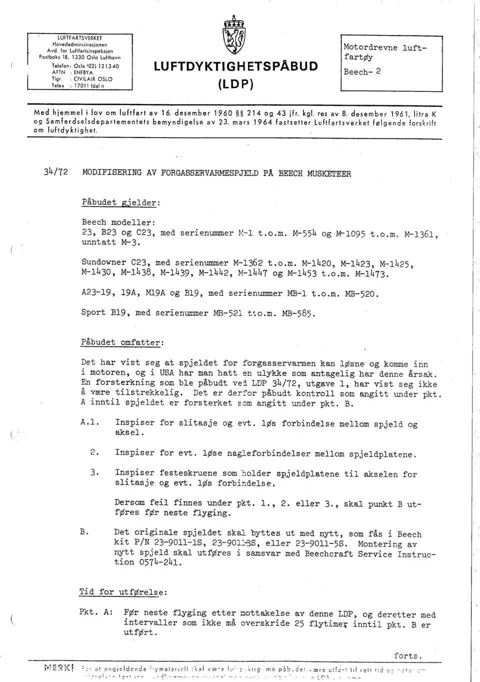 hjemmel i lov om luftfart av 16. desember 1960 214 og 43 jfr, kgl. res av 8. desember 1961, litra K og Samferdselsdepartementets bemyndigelse av 23.