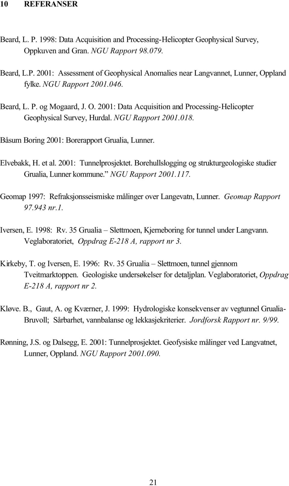 Elvebakk, H. et al. 2001: Tunnelprosjektet. Borehullslogging og strukturgeologiske studier Grualia, Lunner kommune. NGU Rapport 2001.117.