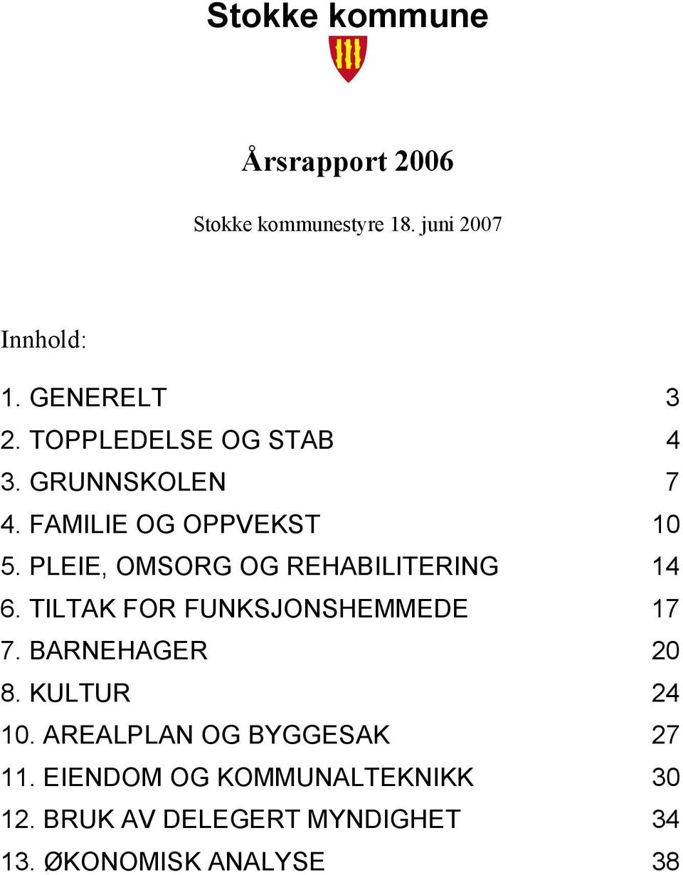 PLEIE, OMSORG OG REHABILITERING 14 6. TILTAK FOR FUNKSJONSHEMMEDE 17 7. BARNEHAGER 20 8.