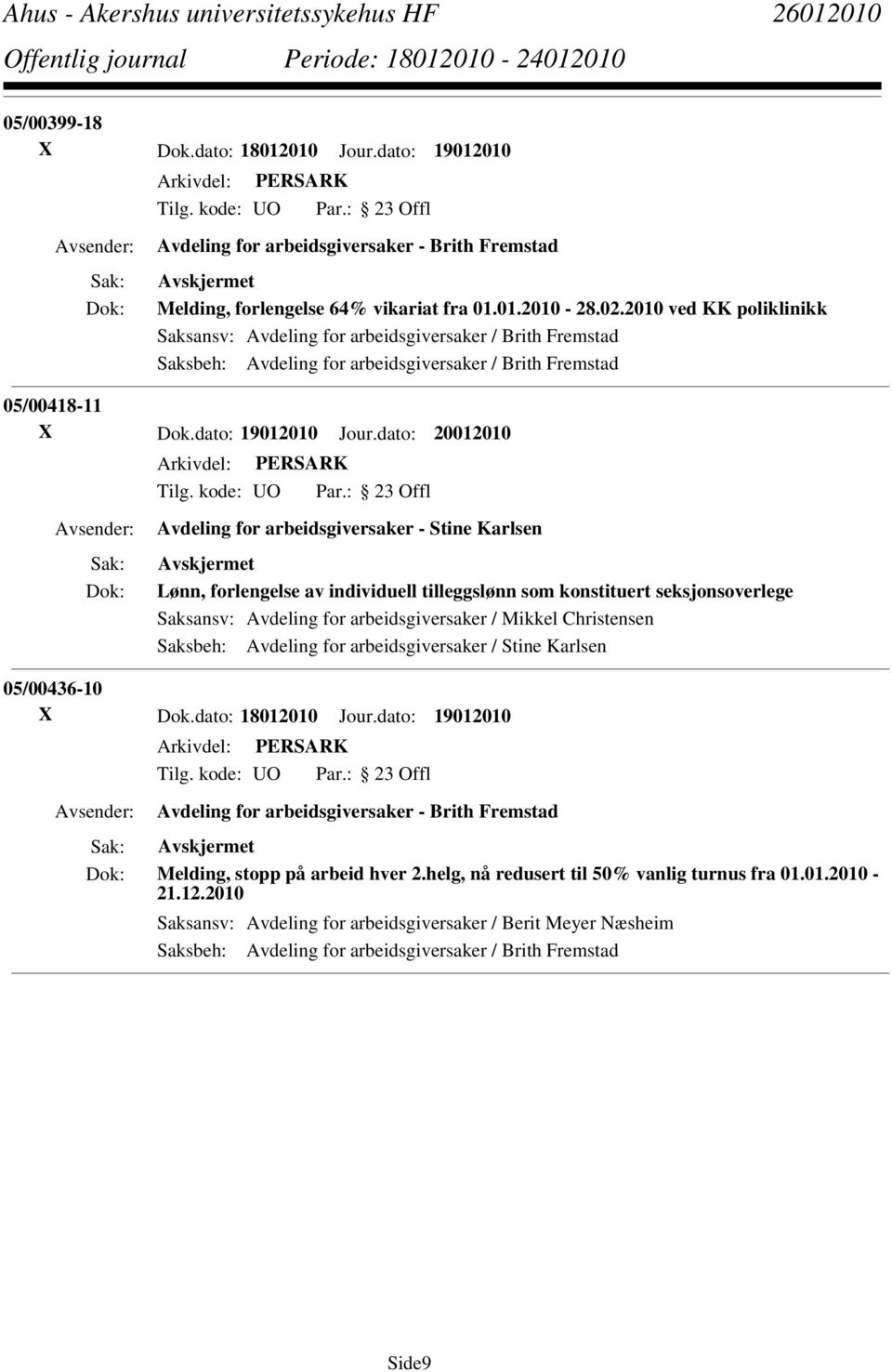 dato: 20012010 Avdeling for arbeidsgiversaker - Stine Karlsen Lønn, forlengelse av individuell tilleggslønn som konstituert seksjonsoverlege Saksansv: Avdeling for arbeidsgiversaker / Mikkel