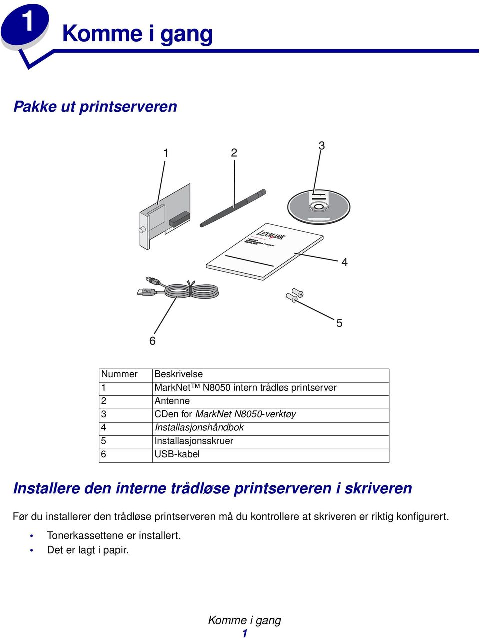 Installere den interne trådløse printserveren i skriveren Før du installerer den trådløse printserveren