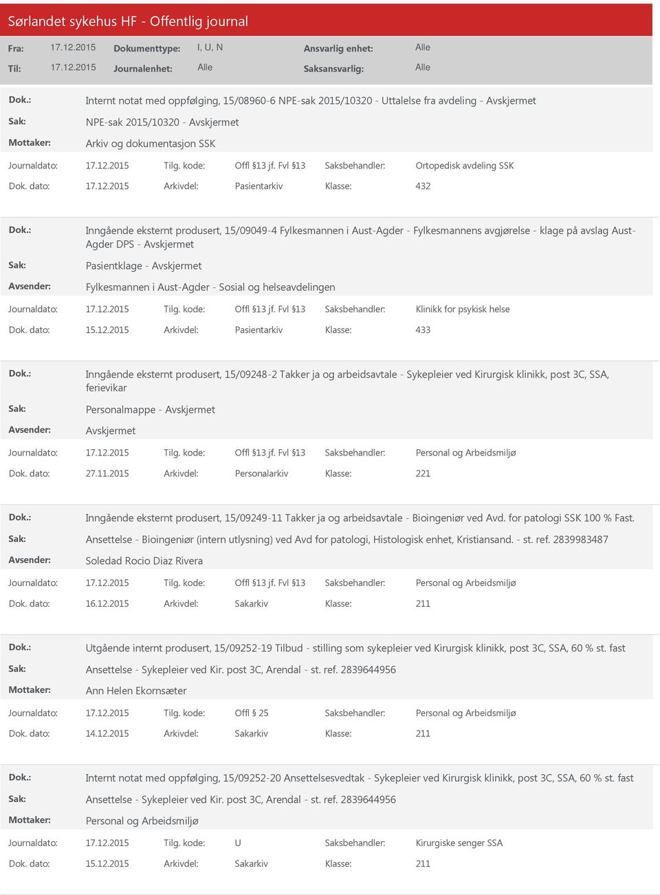 Aust-Agder - Sosial og helseavdelingen Klinikk for psykisk helse Dok. dato: 15.12.