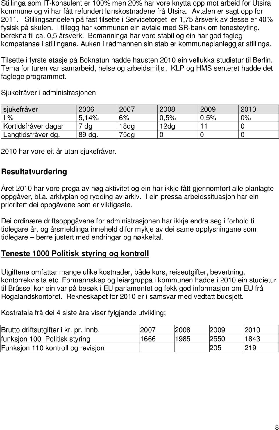 Bemanninga har vore stabil og ein har god fagleg kompetanse i stillingane. Auken i rådmannen sin stab er kommuneplanleggjar stillinga.