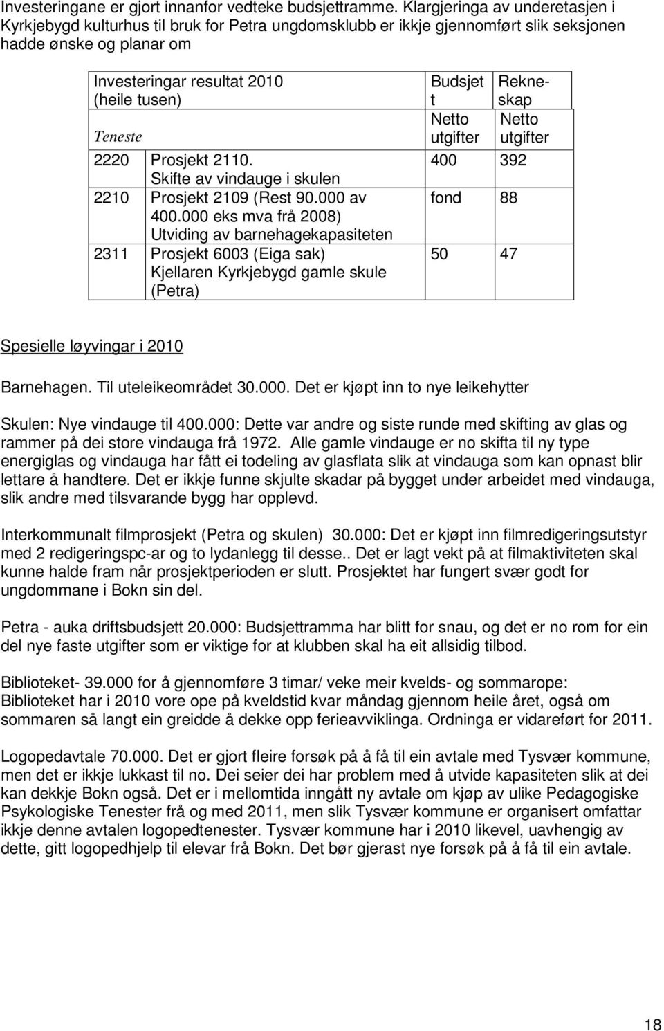 Prosjekt 2110. Skifte av vindauge i skulen 2210 Prosjekt 2109 (Rest 90.000 av 400.