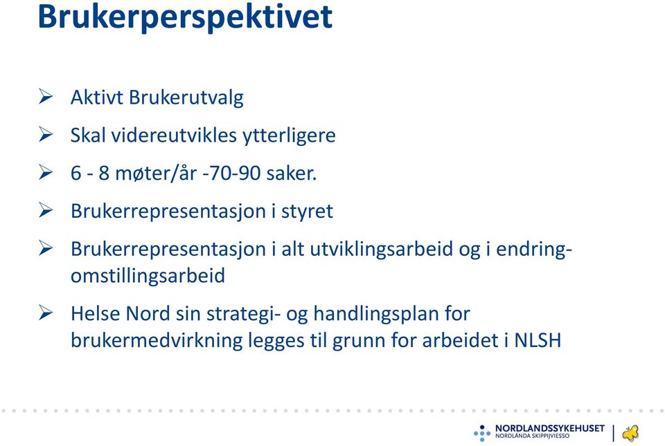 Brukerrepresentasjon i styret Brukerrepresentasjon i alt utviklingsarbeid